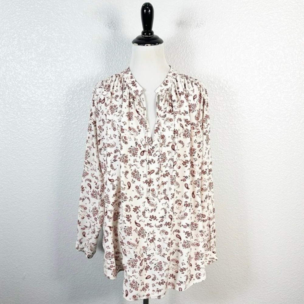 Xirena Cottagecore Ameli Paisley Print Feminine Long Sleeve Peasant Blouse Small